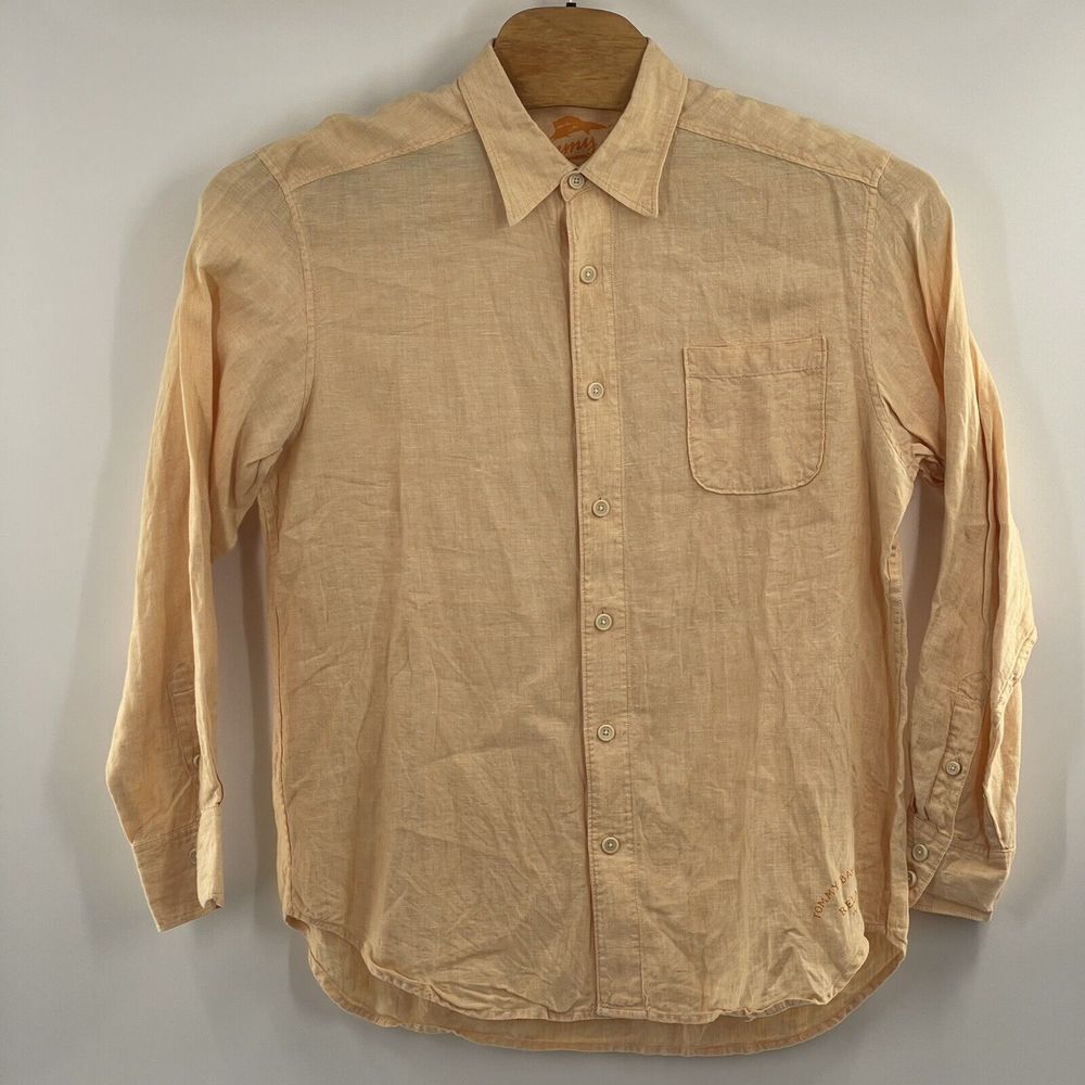 Tommy Bahama‎ Shirt Mens Large Yellow Relax 100% Linen Button Up Casual Top